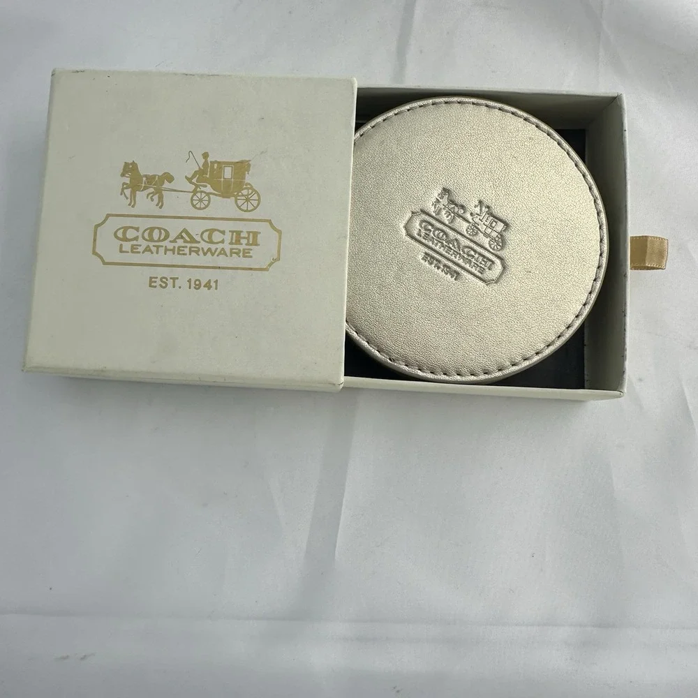 Coach Leather Coaster Set Of Five Multicolored New In Box
